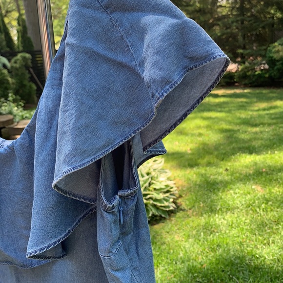 Denim one shoulder ruffle top - Picture 2 of 4